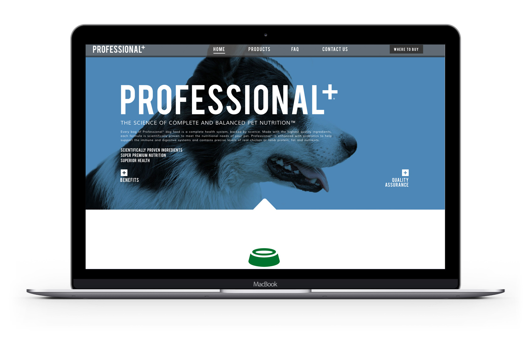 Professional+ Formula for Dogs home page of their website