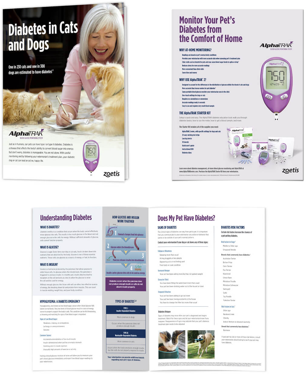 AlphaTRAK, In-clinic support full size brochure on diabetes in cats and dogs as well as monitor your pets diabetes from the comfort of home