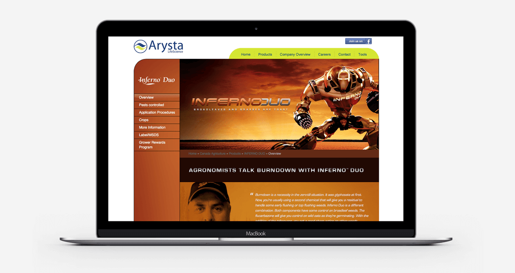 Arysta Lifescience Inferno Duo home page on their website